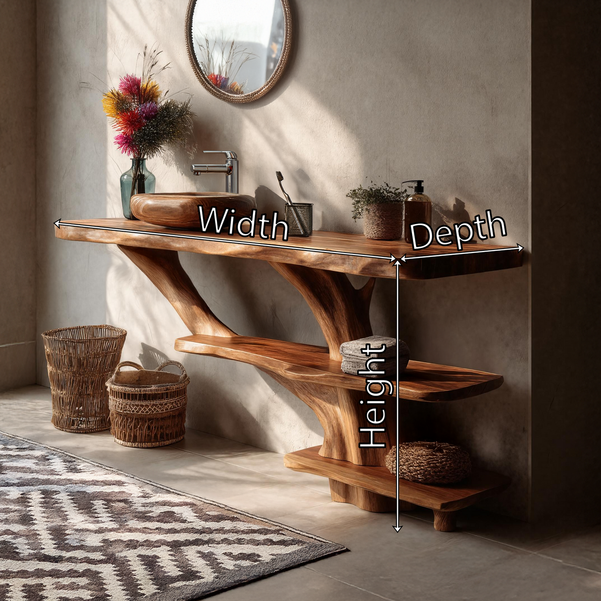 Farmhouse Bathroom Vanity Solid Wood With Shelf For Rustic Spa Bath