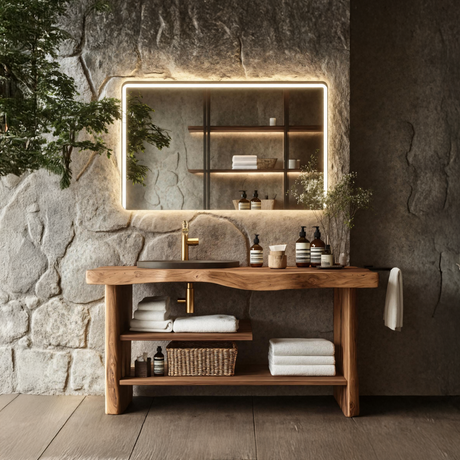 Handcrafted Wooden Storage Vanity For Bathroom Decor
