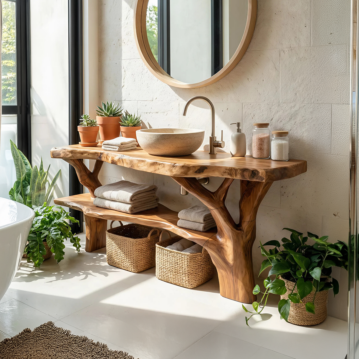 Modern Wooden Vanity For Apartment Bathroom Layout