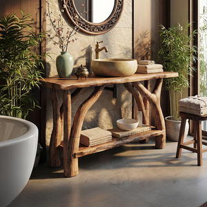 Mid Century Wooden Vanity For Small Bathroom Space