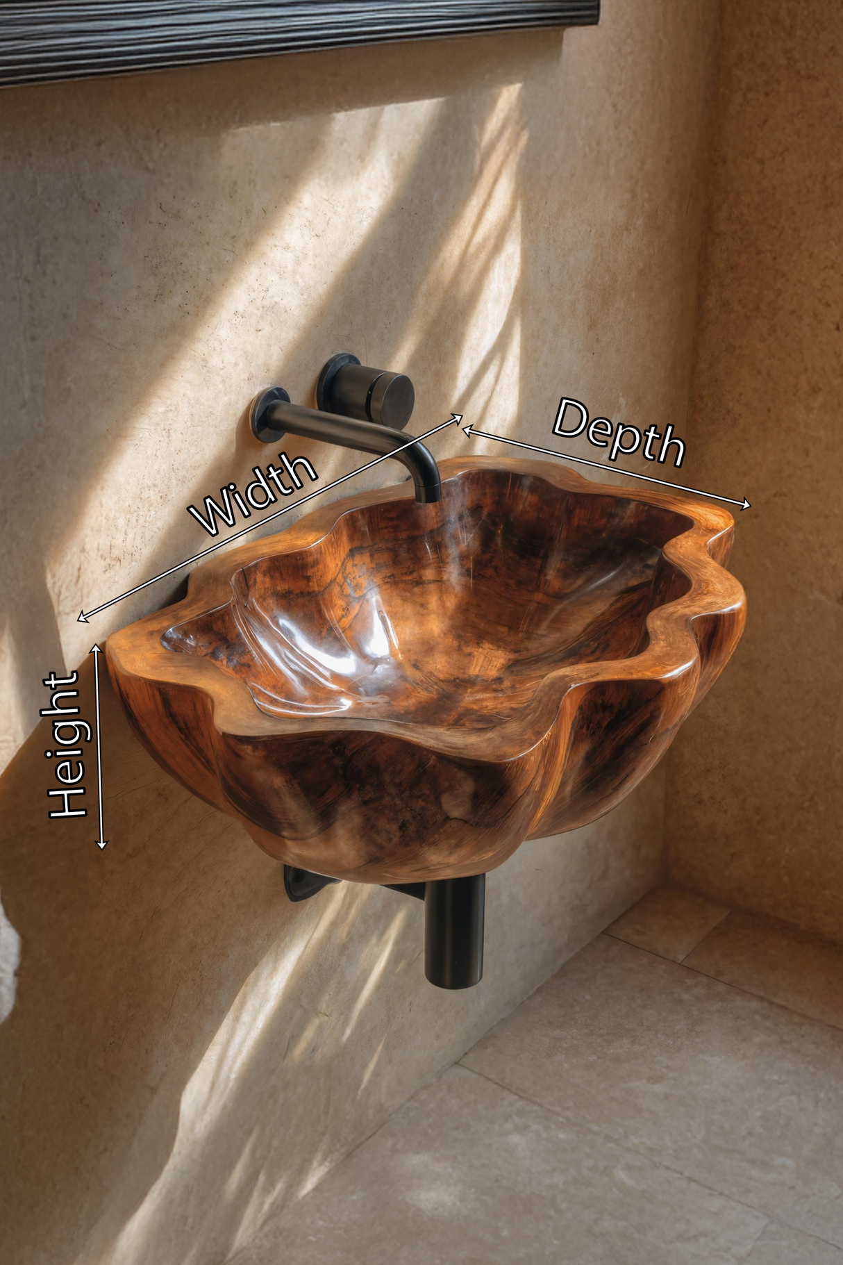 Handcrafted Solid Wood Wash Basin For Artistic Bathroom Interior Decor