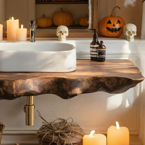 Modern Wooden Live Edge Bathroom Shelf For Furniture Decor Halloween Ideas