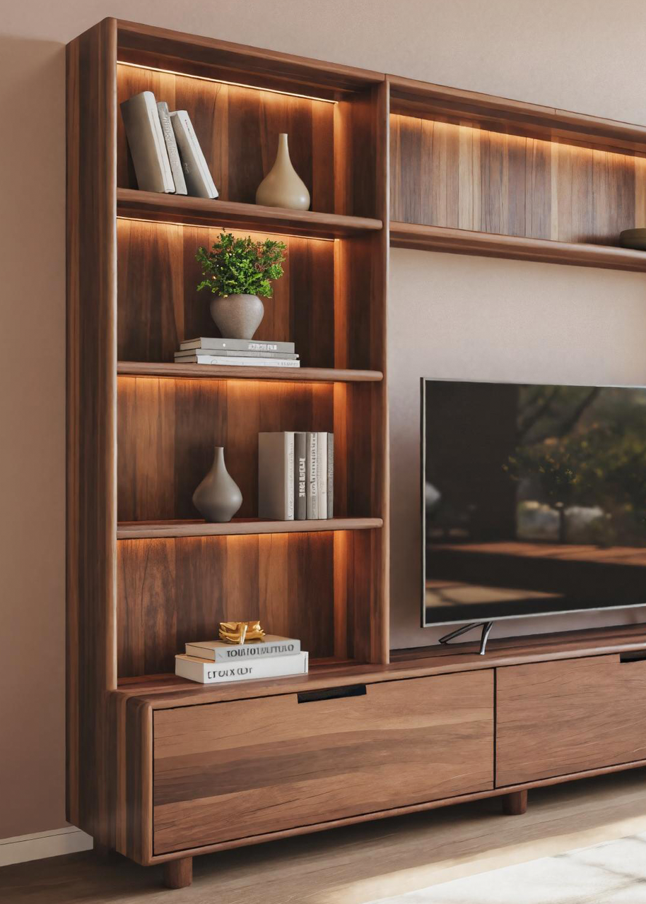 Large Entertainment Center With LED Lighting For Living Room