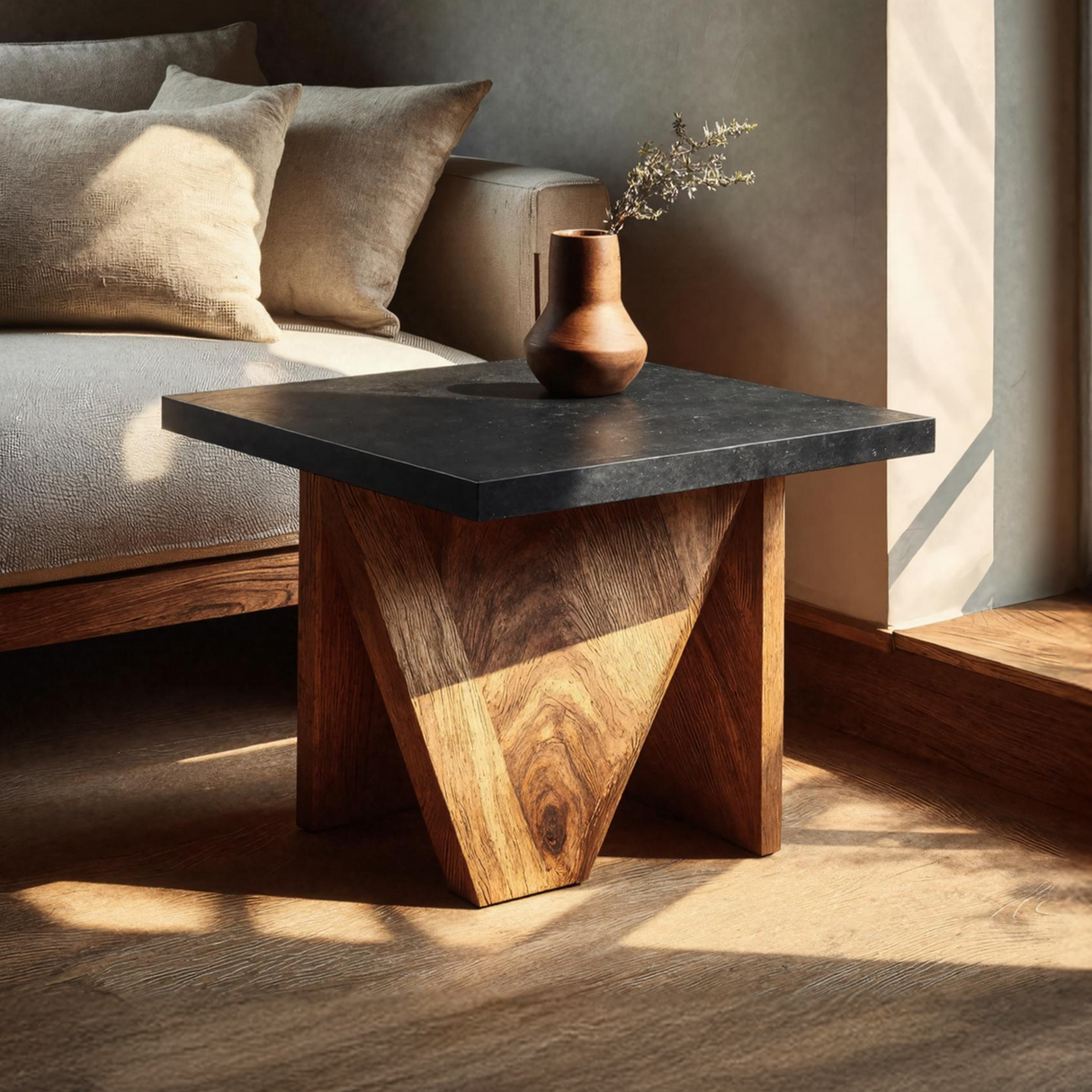 Handcrafted Solid Wood End Table For Minimalist Bedroom