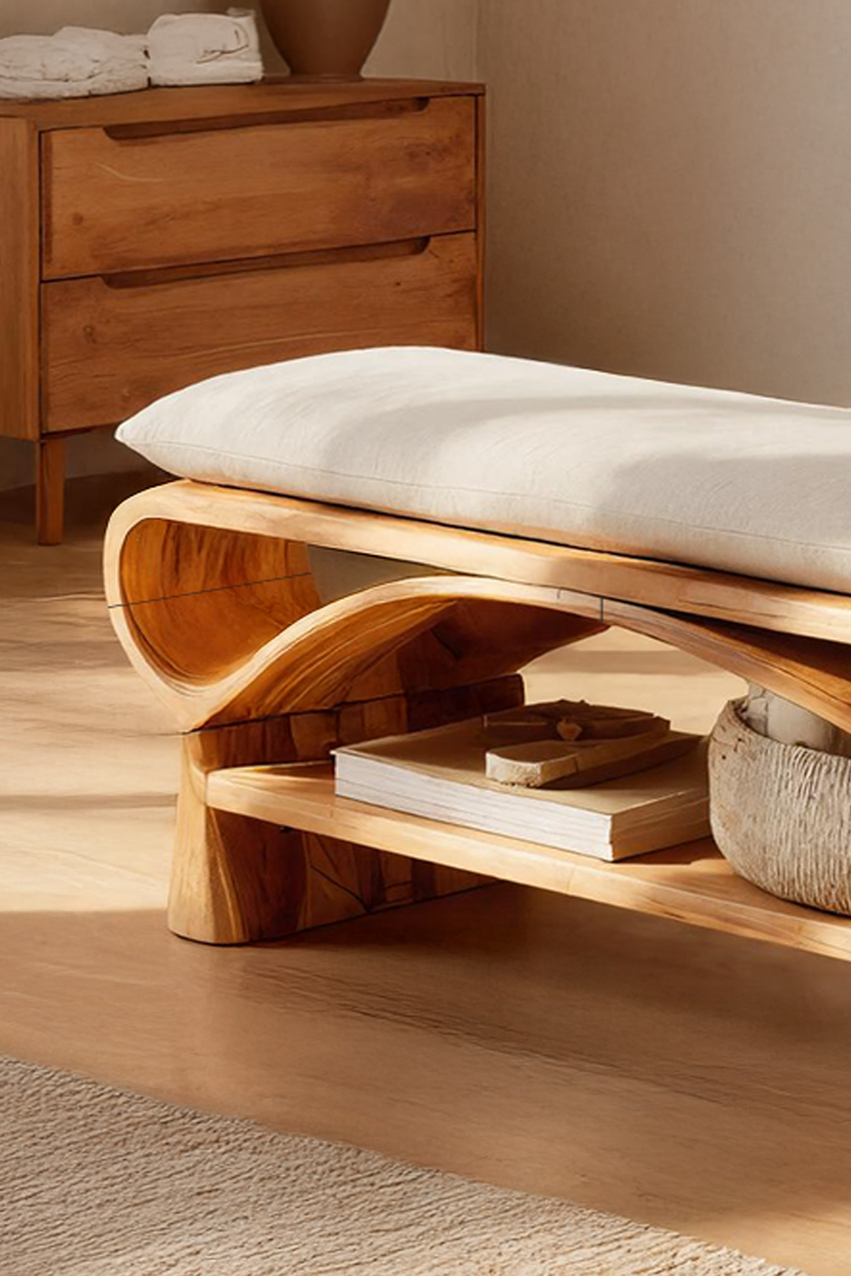 Minimalist Solid Wood Bench For Bedroom Interior Design