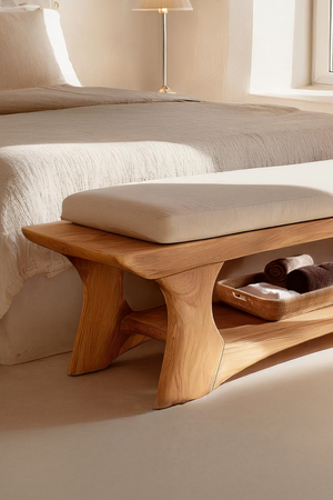 Mid Century Solid Wood Bench For Bedroom Accent