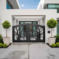 Rustic Tree Carved Entrance Gate For Garden Driveway