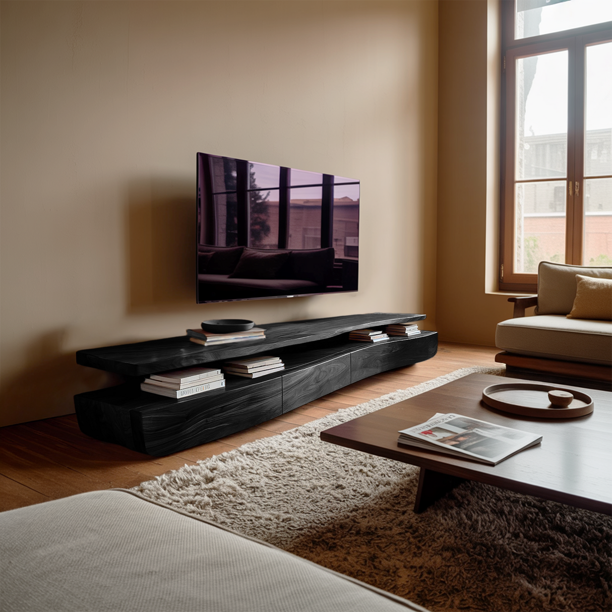 Contemporary TV Cabinet Functional Storage Drawers For Home