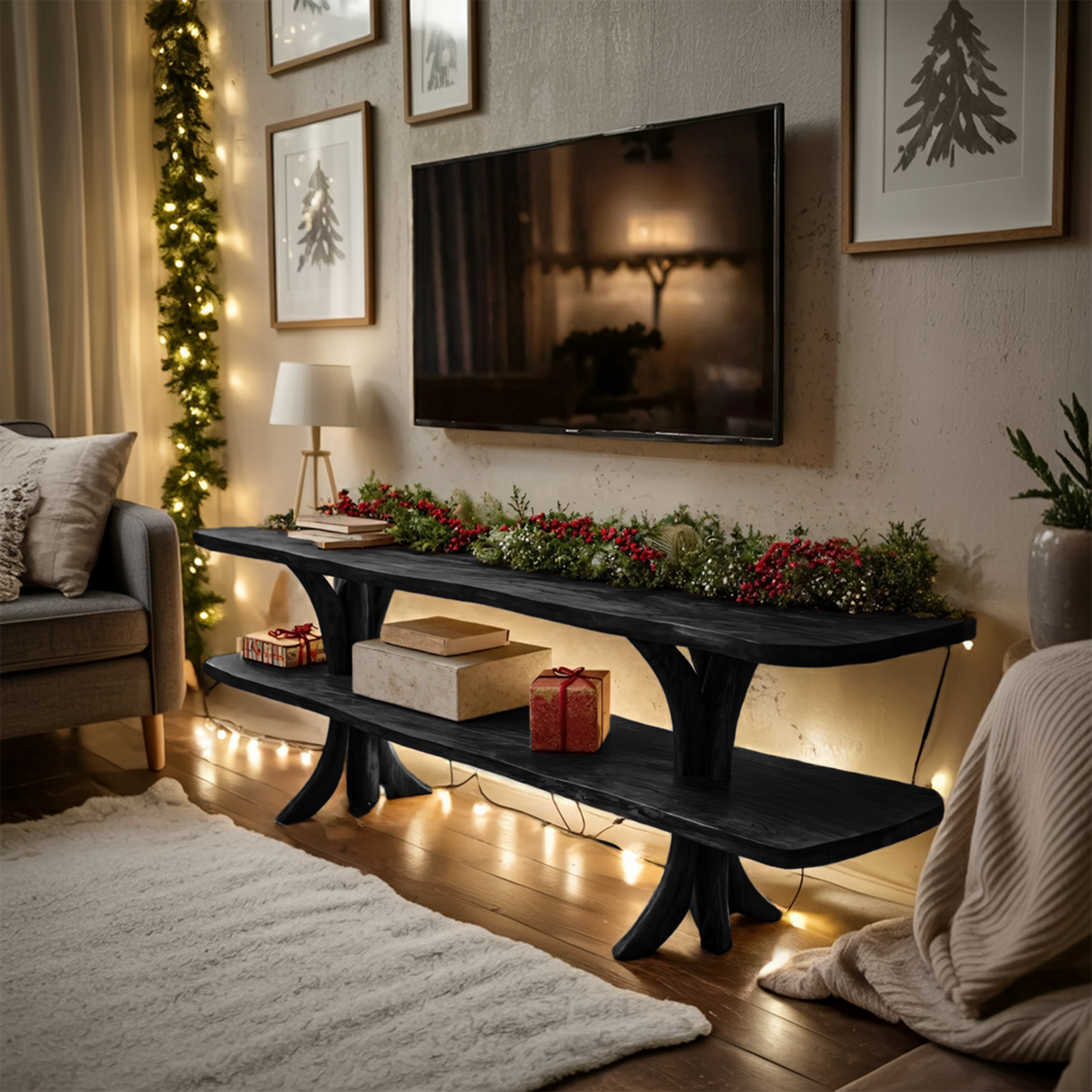 Mid Century Wooden Live Edge TV Console For Christmas Living Room Decor