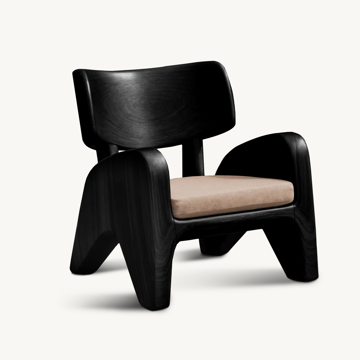 Contemporary Wooden Lounge Chair With Cushion For Garden Or Reading Nook