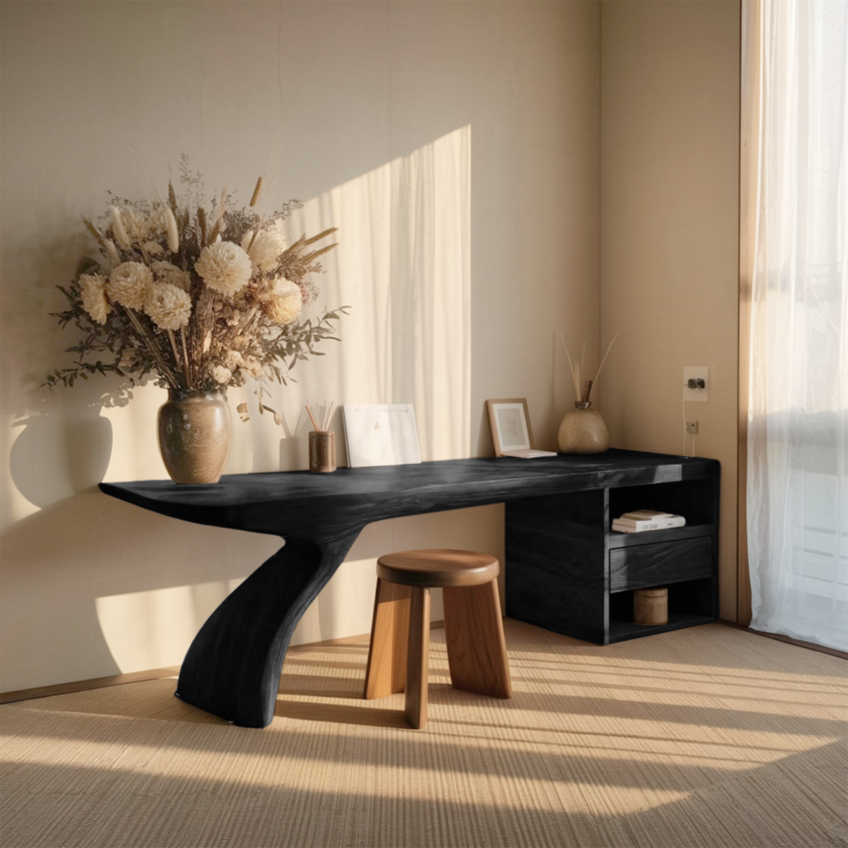 Modern Desk With Sculptural Single-Leg For Home Office