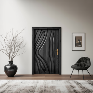 Modern Carved Wooden Door For Interior Entryway