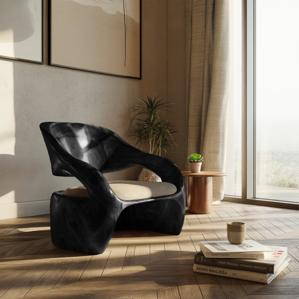 Organic Sculptural Lounge Chair For Living Or Bedroom