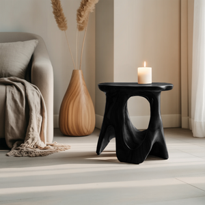 Modern Sculptural Carved Side Table For Living Room