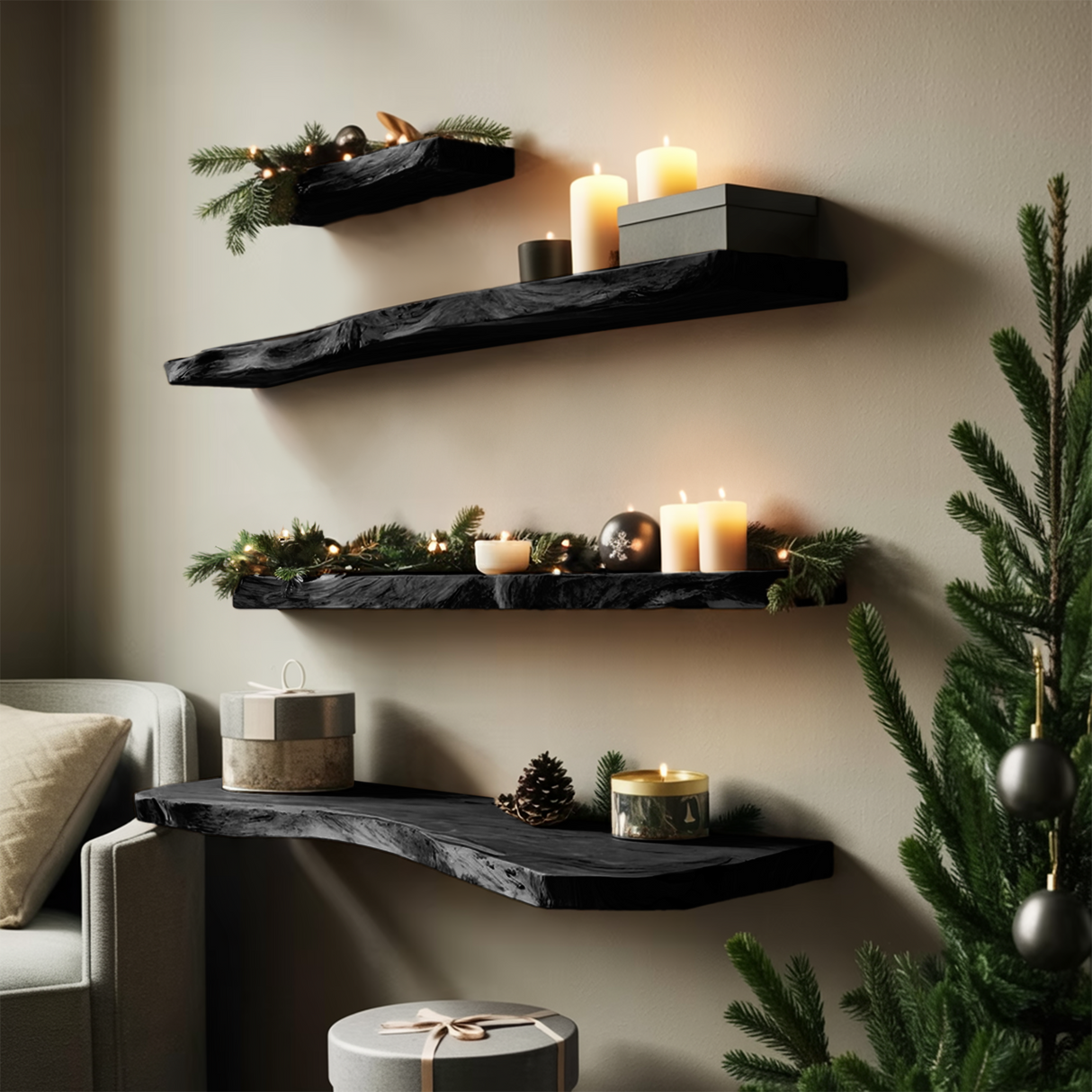 Handcrafted Solid Wood Floating Shelf For Holiday Living Room Design