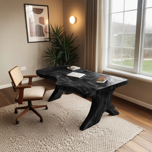 Organic Live Edge Desk With Sculptural Base For Workspace