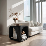 Modern Wooden Side Table With Sculptural Hollow Form For Living Room