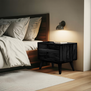 Mid Century Nightstand With Two Drawers For Bedroom