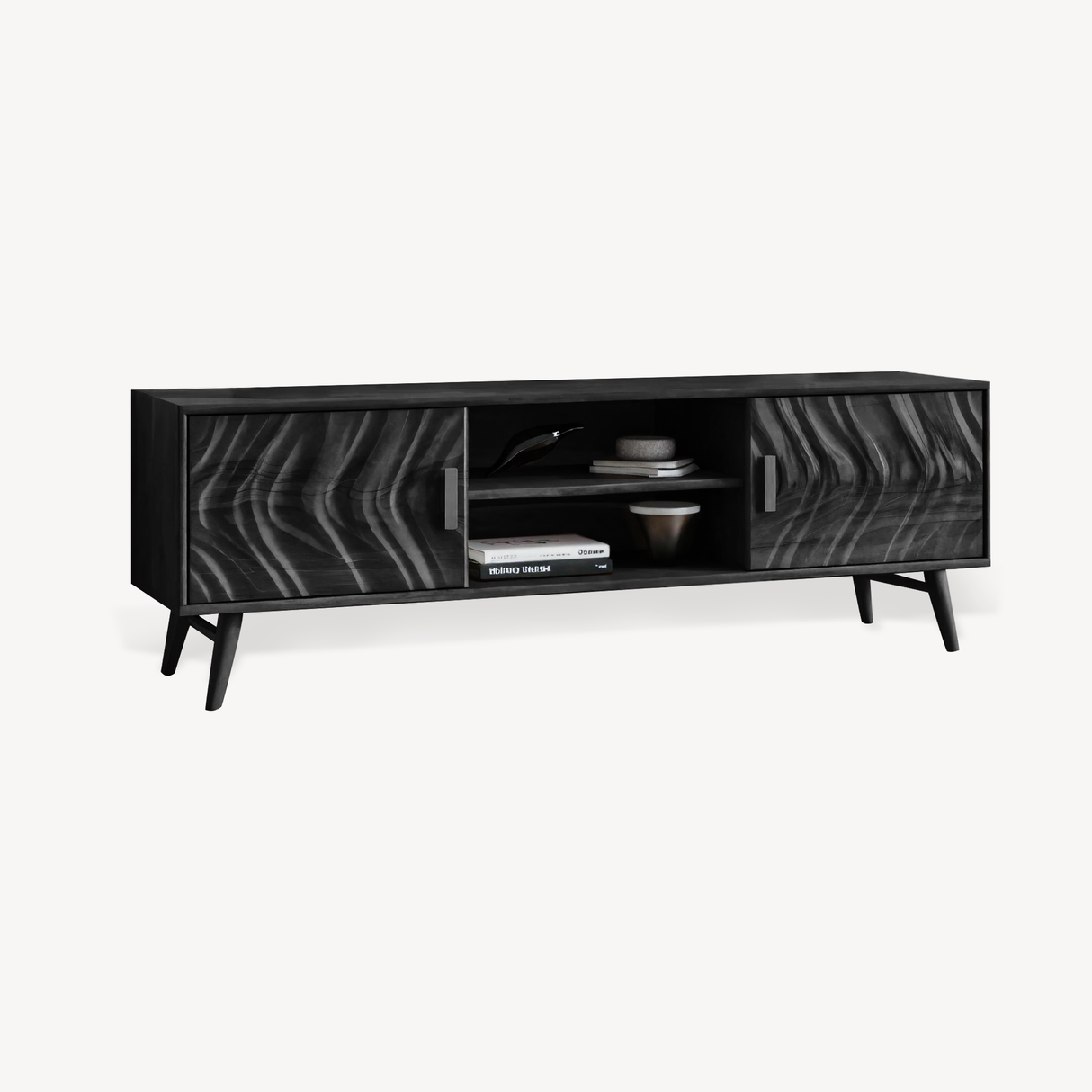 Mid Century TV Stand Wave Cabinet For Living Room And Media