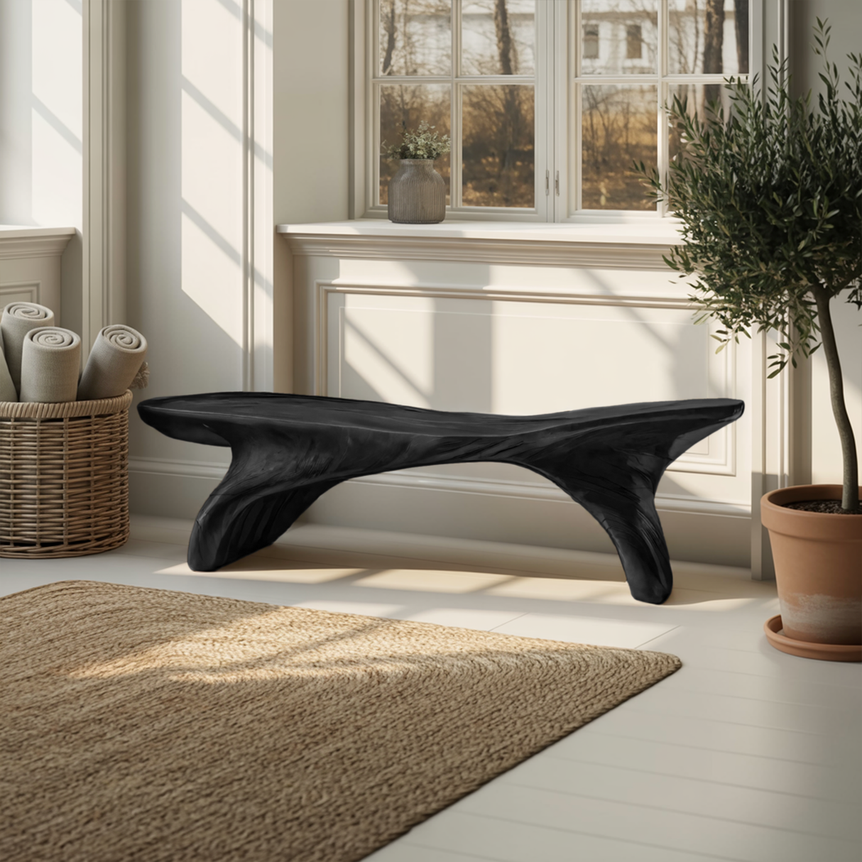 Organic Sculptural Bench With Curved Design For Entryway