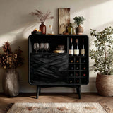 Contemporary Wine Storage Cabinet Natural Wood For Living Room