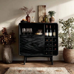 Contemporary Wine Storage Cabinet Natural Wood For Living Room