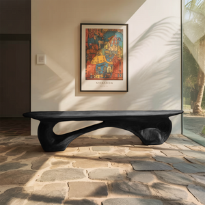 Organic Bench With Carved Design For Living Room