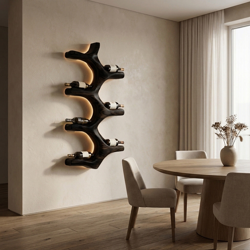 Modern Wall Mounted Wine Rack Natural Wood For Kitchen