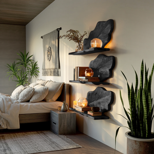 Rustic Wooden Wall Mounted Bookshelf For Living Room Display