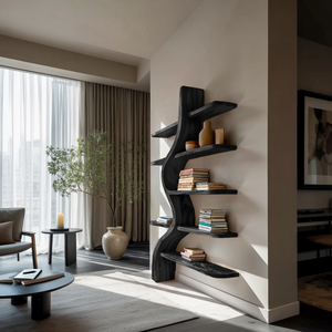 Artistic Wooden Bookshelf For Japandi Modern Interior