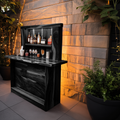 Live Edge Wall Mounted Outdoor Bar With Shelf And Lights For Patio Or Garden