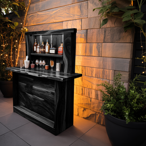 Live Edge Wall Mounted Outdoor Bar With Shelf And Lights For Patio Or Garden
