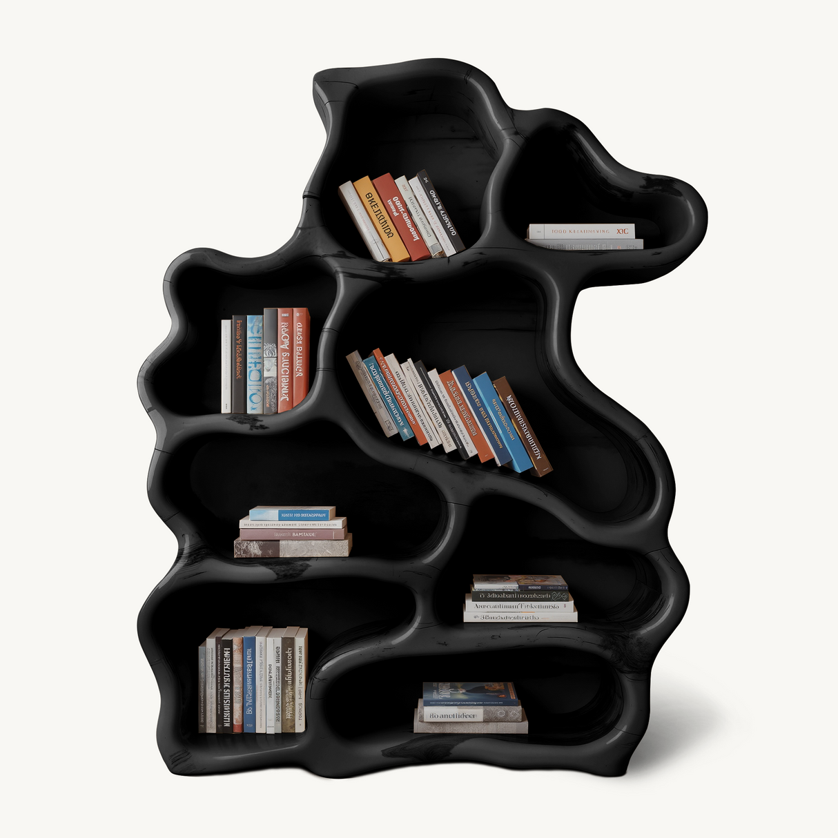 Organic Modern Bookshelf With Carved Design For Living Room And Home Library