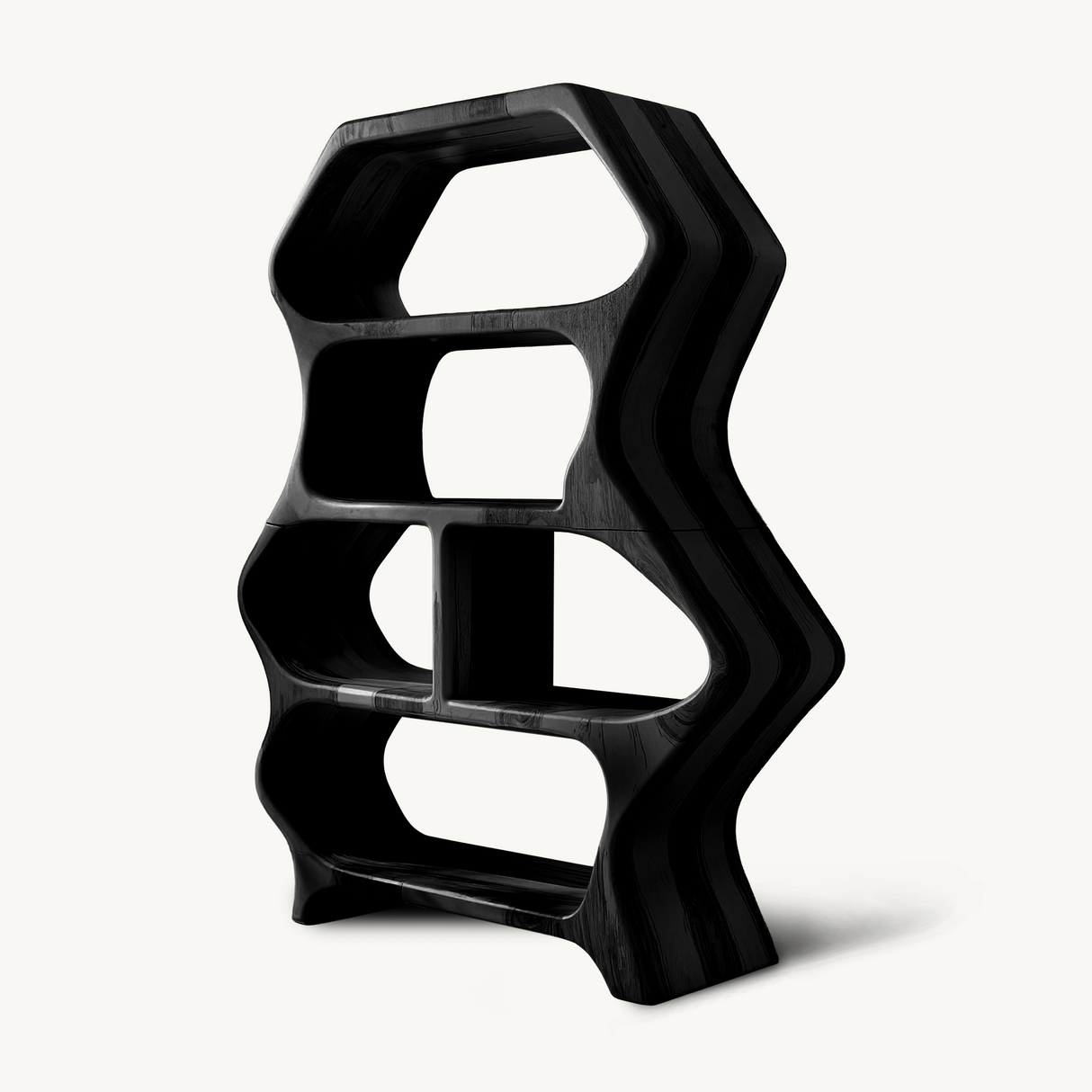 Sculptural Bookshelf With Organic Carved Display For Living Room And Office