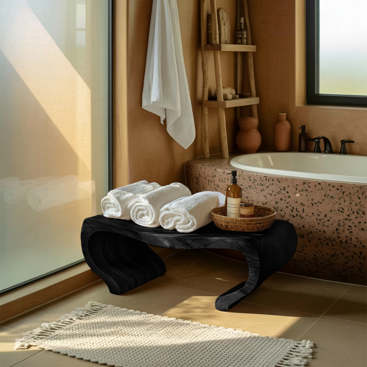 Modern Organic Shower Bench For Spa Decor Or Bathroom