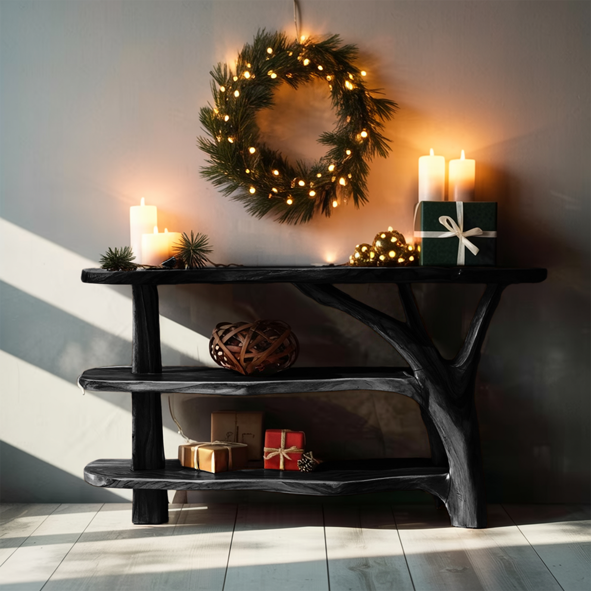 Farmhouse Wooden Live Edge Console Table For Holiday Living Room Decor