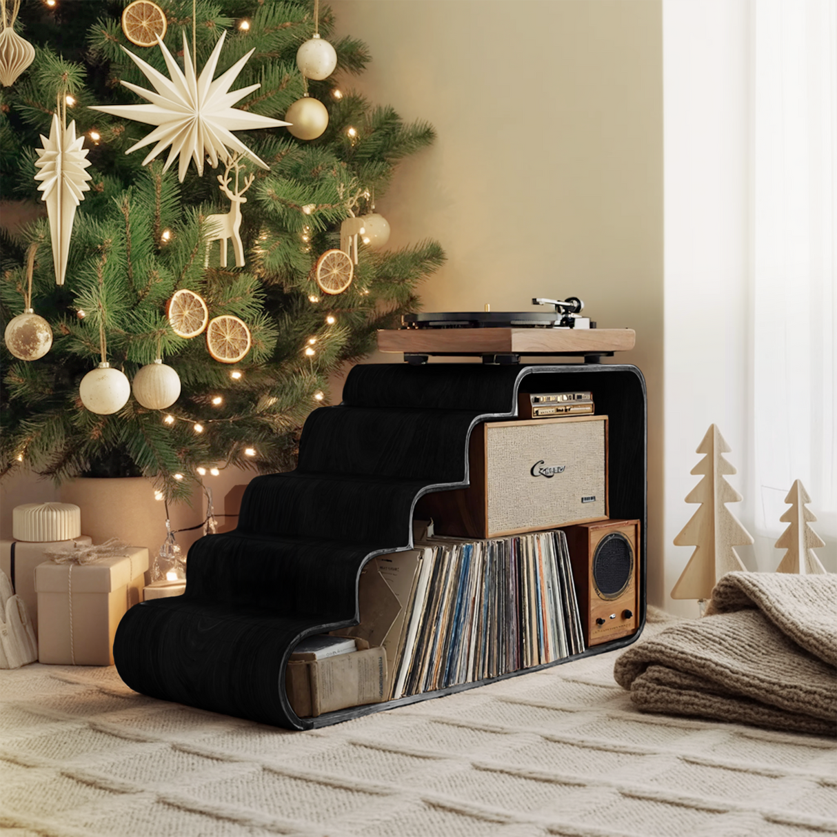 Modern Wooden Record Stand For Bedroom Christmas Decoration