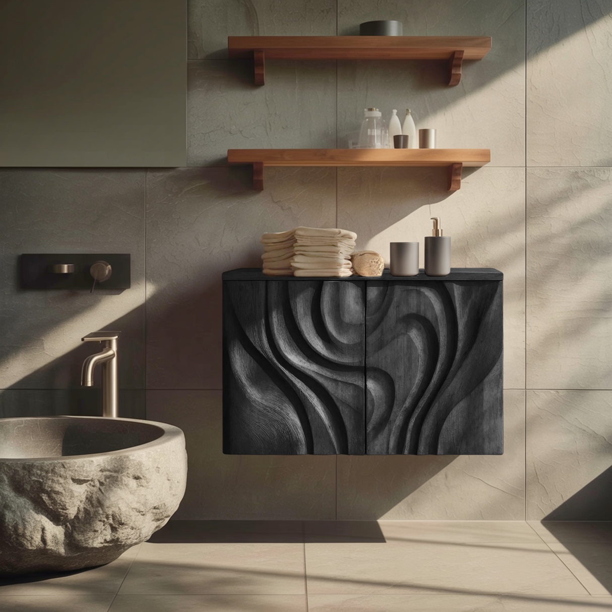 Modern Hand-Carved Bathroom Cabinet For Bathroom