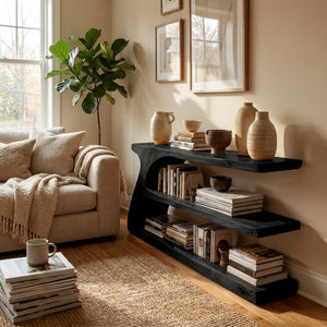 Modern Organic Wood Console Table With Shelf For Living Room