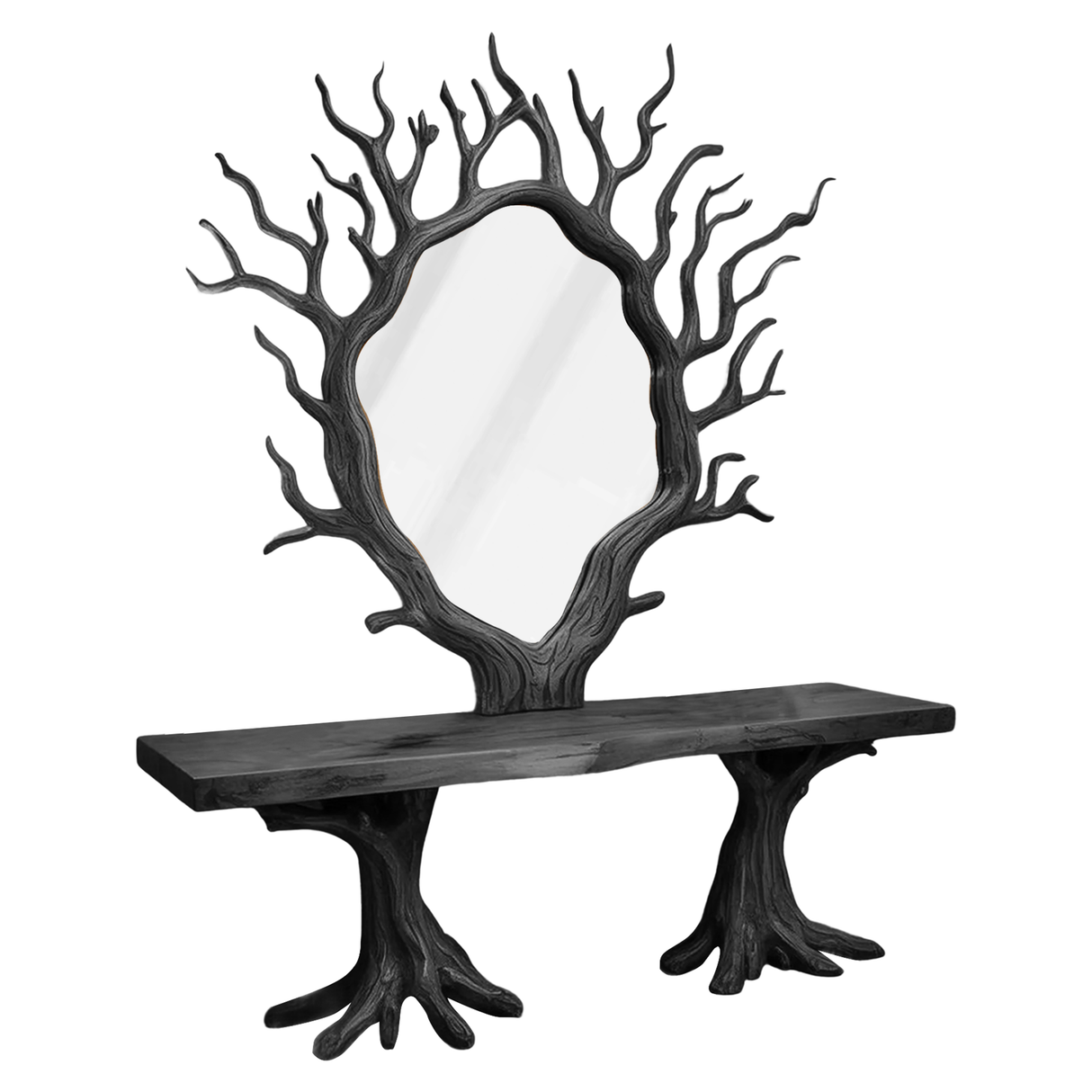 Artistic Tree Shaped Mirror And Console Table For Entryway