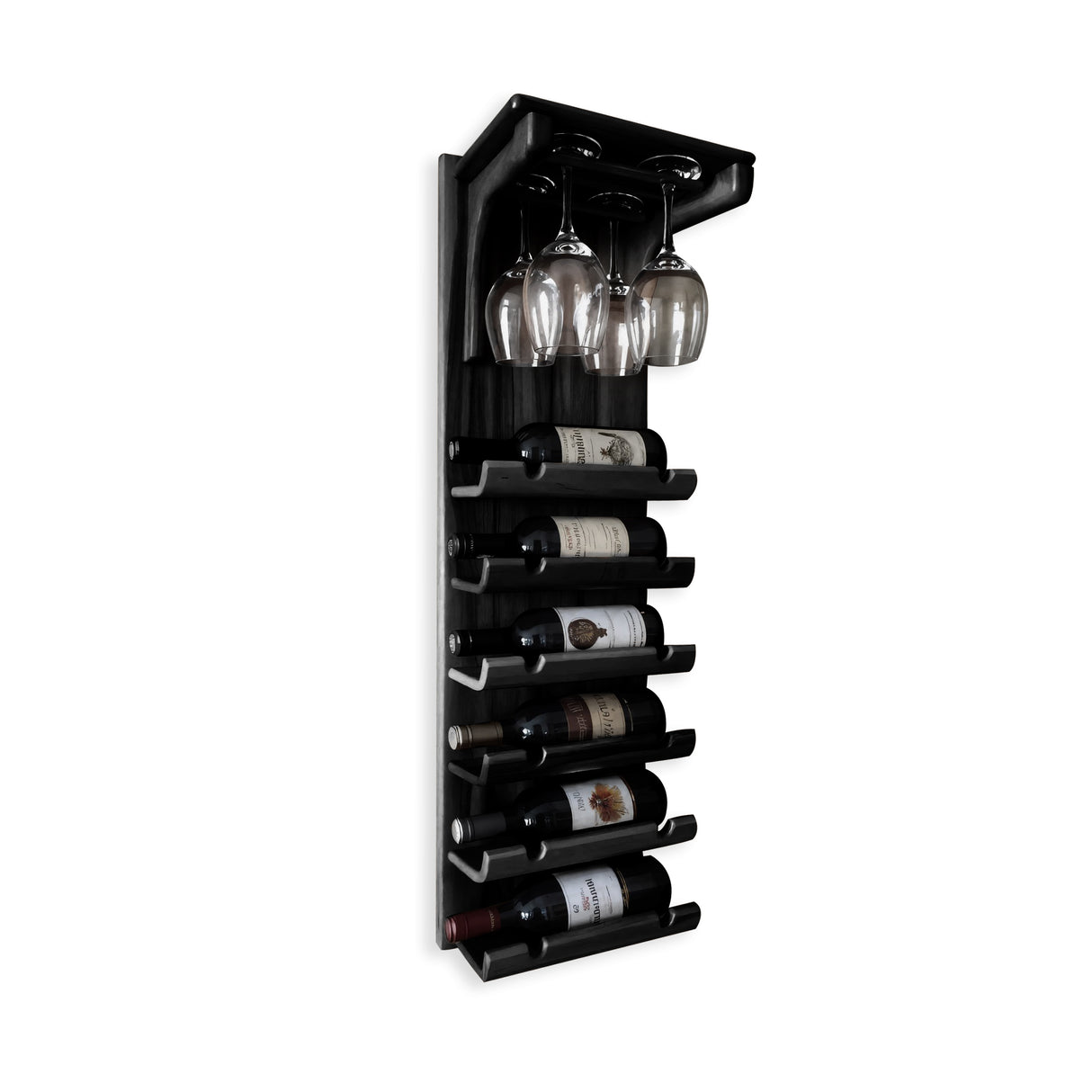 Wall Mounted Wooden Wine Rack With Glass Holder For Kitchen Or Home Bar