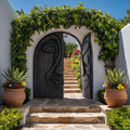 Artistic Face Carved Entry Door For Villa Entrance