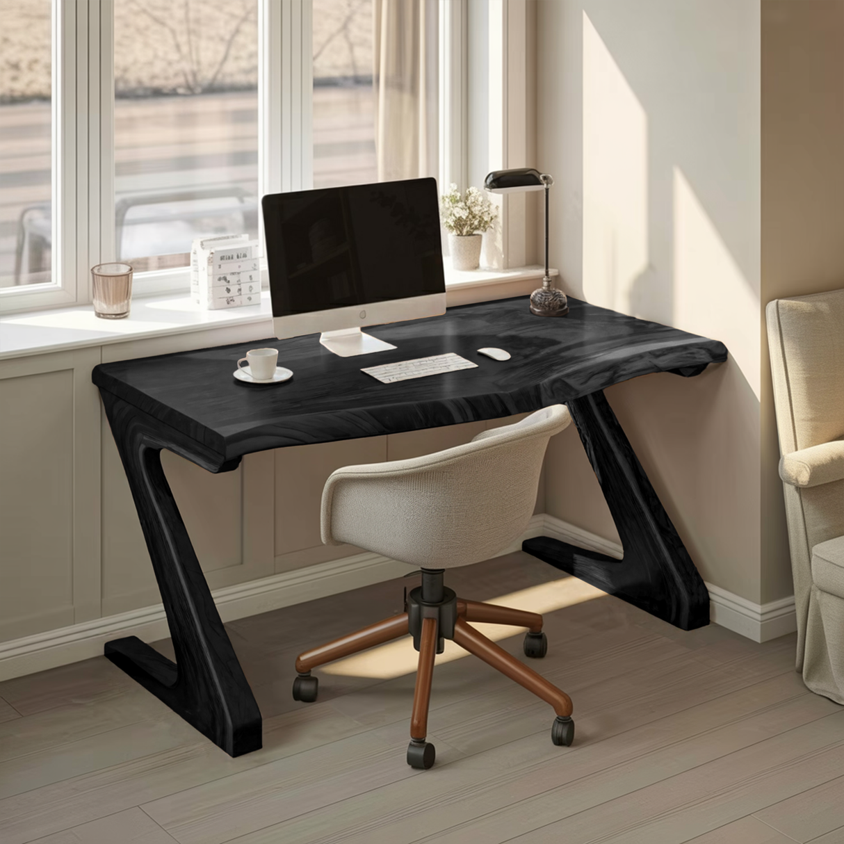 Modern Live Edge Desk With Z Legs For Home Office