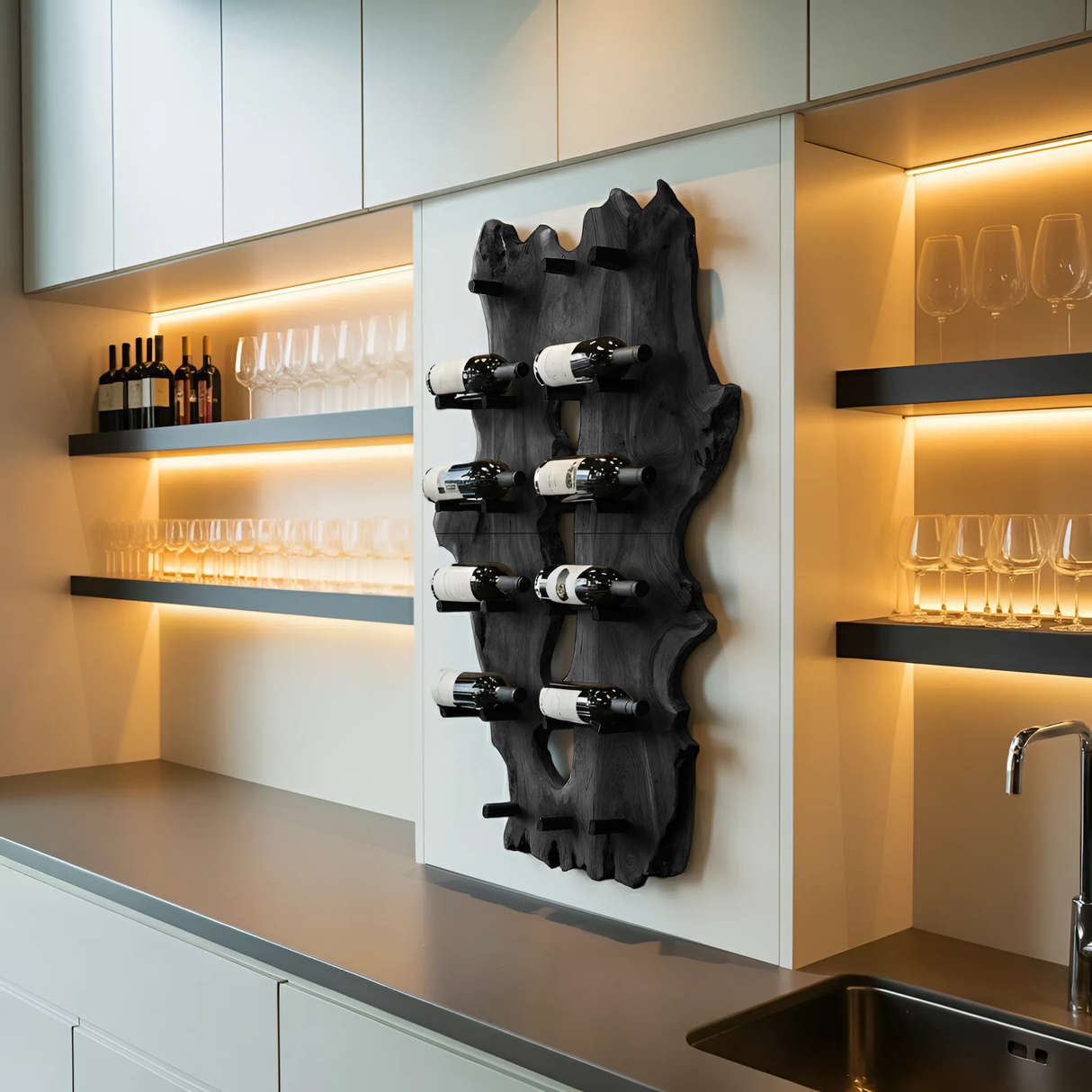 Mid Century Live Edge Wine Holder For Elegant Entryway Decor