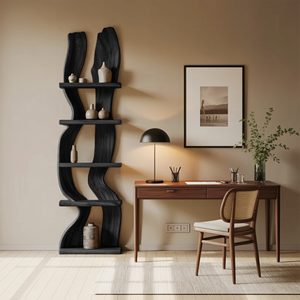 Modern Rustic Standing Shelf With Curved Silhouette For Living Room
