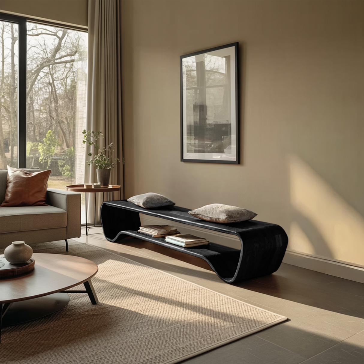 Organic Wave Entryway Bench For Contemporary Home