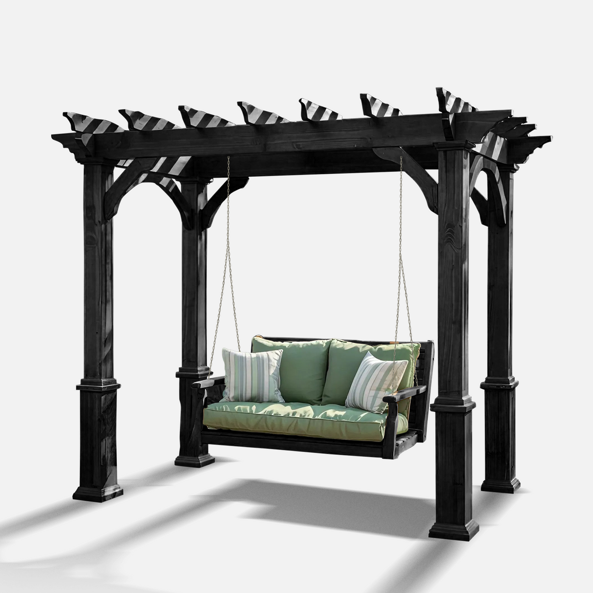 Rustic Pergola Swing Bench For Outdoor Garden And Lounge