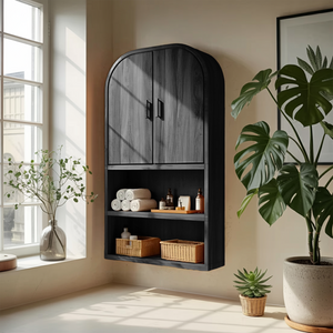 Arched Wall Cabinet With Open Shelves For Bathroom