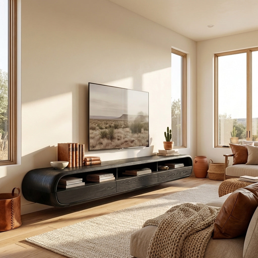 Modern Natural Wood Wall Mounted TV Cabinet For Living Room