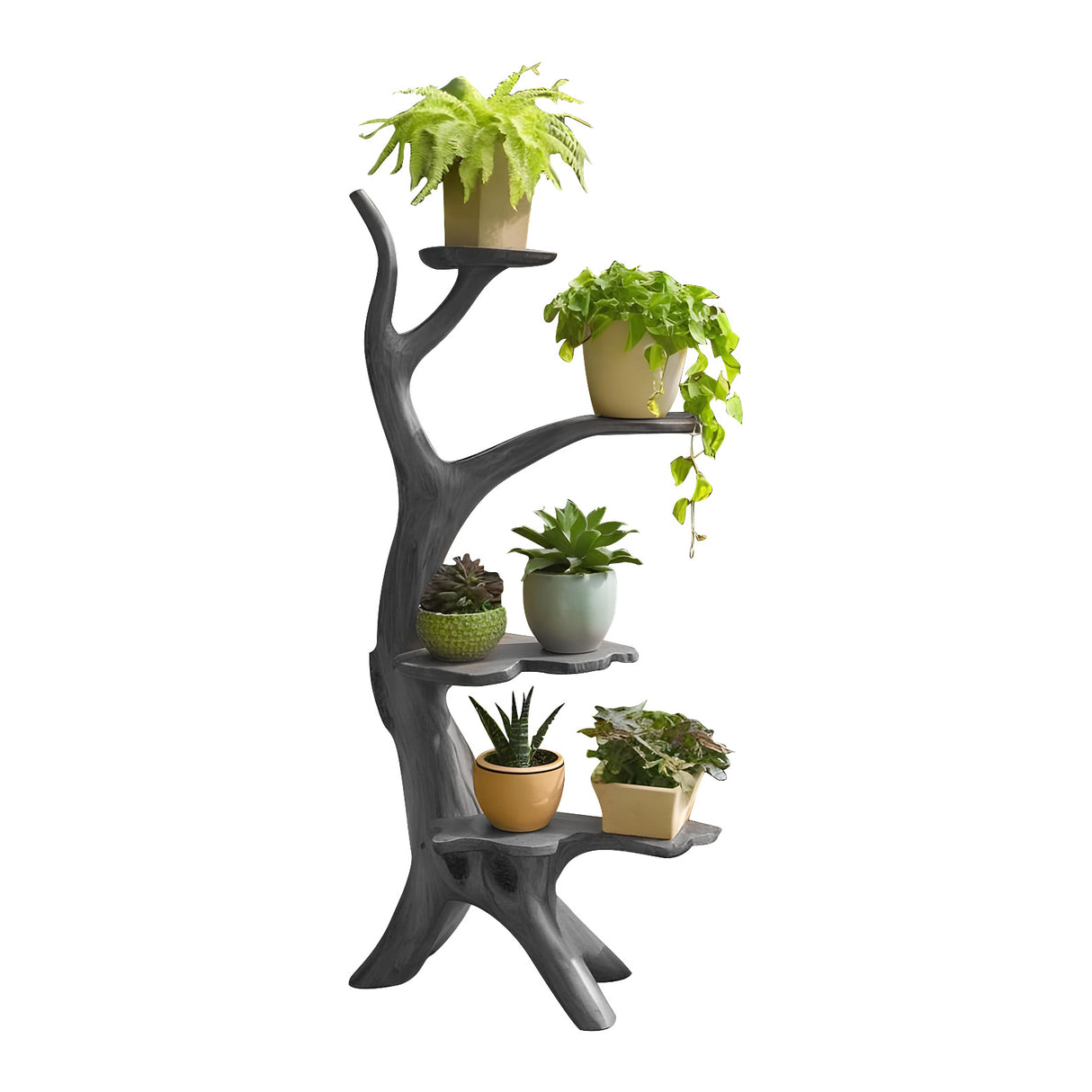 Organic Tree Branch Plant Stand For Garden And Patio Use